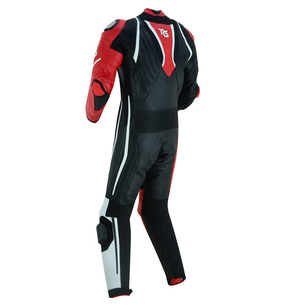 Tuff Gear Motorcycle Cowhide Leather One Piece Racing Suit - Red & Black