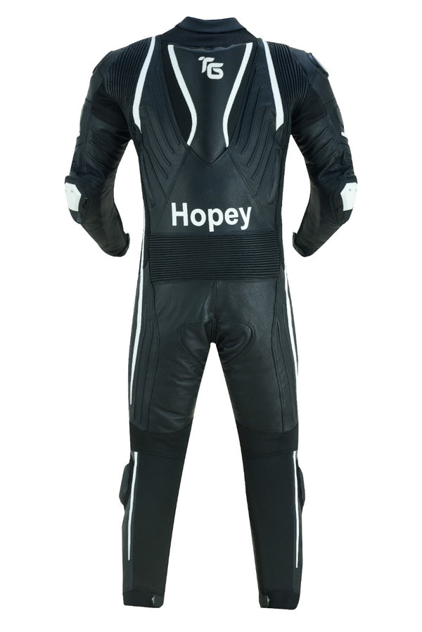 Tuff Gear Motorcycle Cowhide Leather One Piece Racing Suit - Black n White