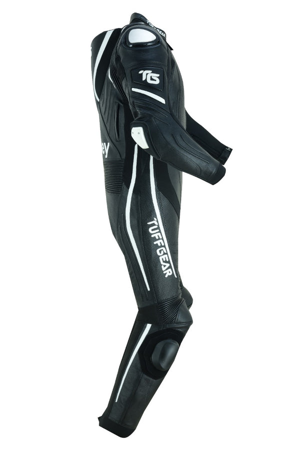 Tuff Gear Motorcycle Cowhide Leather One Piece Racing Suit - Black n White