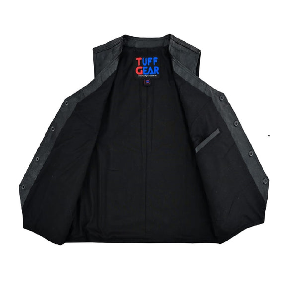 Tuff Gear Motorcycle Cowhide Braided Leather Vest Black - V4