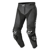 Alpinestars Track V2 leather motorcycle pants front angled view in black Video thumbnail