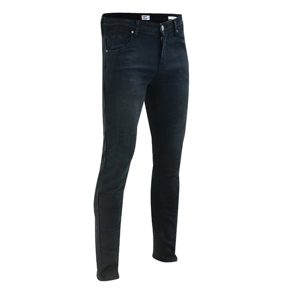 Tuff Gear premium straight fit black motorcycle jeans angled front view