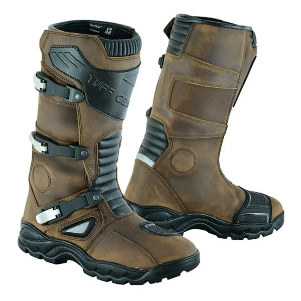 Tuff Gear Waterproof Cowhide Leather Adventure Riding Boots Brown Pair Front Three Quarter View