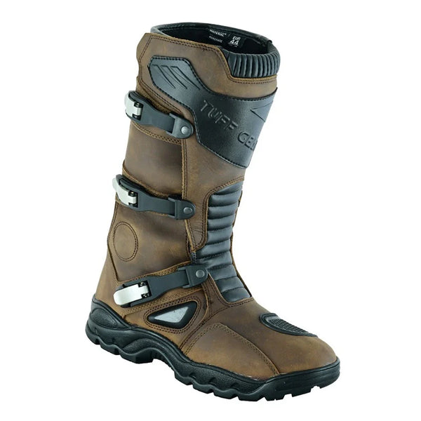Tuff Gear Waterproof Cowhide Leather Adventure Riding Boots Brown Front Right Angle View