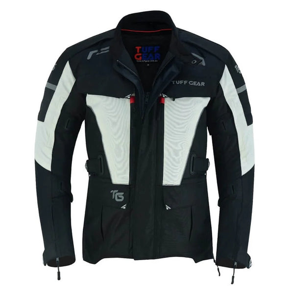 Tuff Gear Adventure waterproof motorcycle jacket front view textile armour riding jacket