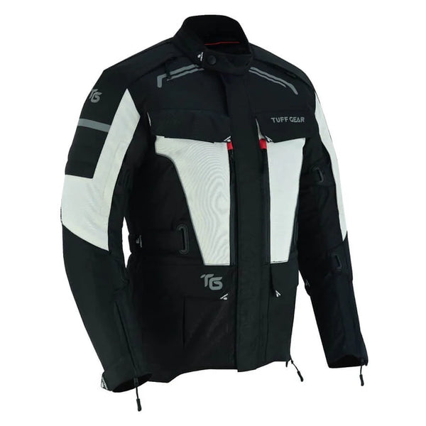 Tuff Gear Adventure jacket angled view waterproof touring motorcycle jacket