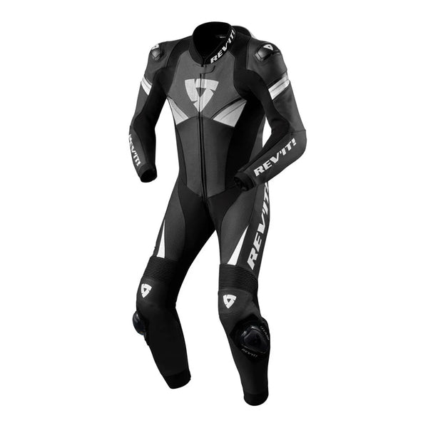 REV'IT! Argon 2 One Piece Motorcycle Racesuit Black and White Front View