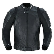 Tuff Gear black leather motorcycle armour jacket front view Video thumbnail