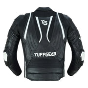 Tuff Gear leather motorcycle jacket rear view with back protection design Video thumbnail