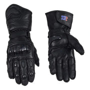 Black Racer cowhide leather motorcycle gloves, front and back view Video thumbnail