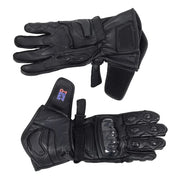 Black Racer cowhide leather motorcycle gloves, top and palm protection detail Video thumbnail