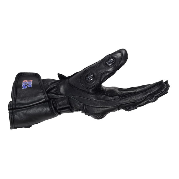 Black Racer cowhide leather motorcycle glove, side view
