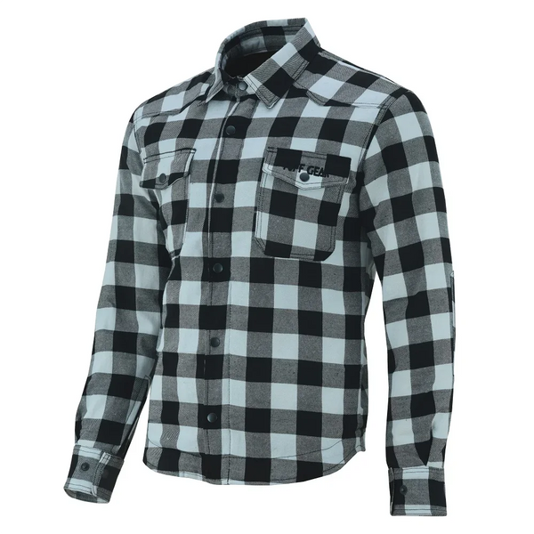 Tuff Gear kevlar riding shirt black and white side angle view