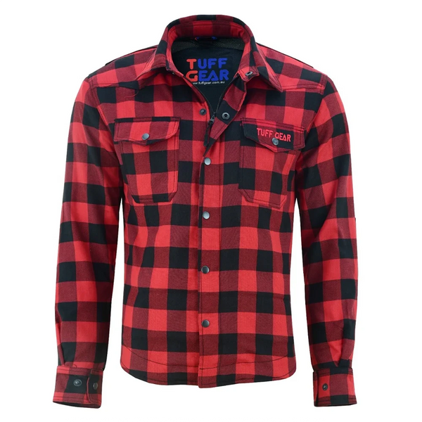 Tuff Gear motorcycle kevlar shirt black and red front view
