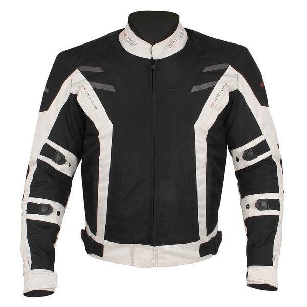 Tuff Gear Blizzard waterproof motorcycle jacket black white front view textile riding jacket