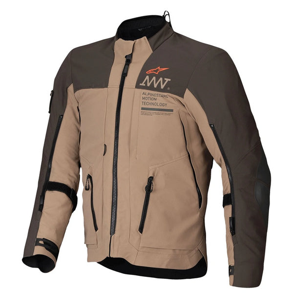 Alpinestars AMT-8 Stretch Drystar XF motorcycle jacket brown front adventure touring style