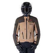 rider wearing Alpinestars AMT-8 brown adventure motorcycle jacket front view protective gear Video thumbnail