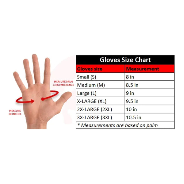 Cafe Racer winter motorcycle gloves size chart