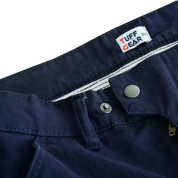Waistband and button detail of Tuff Gear motorcycle cargo pants