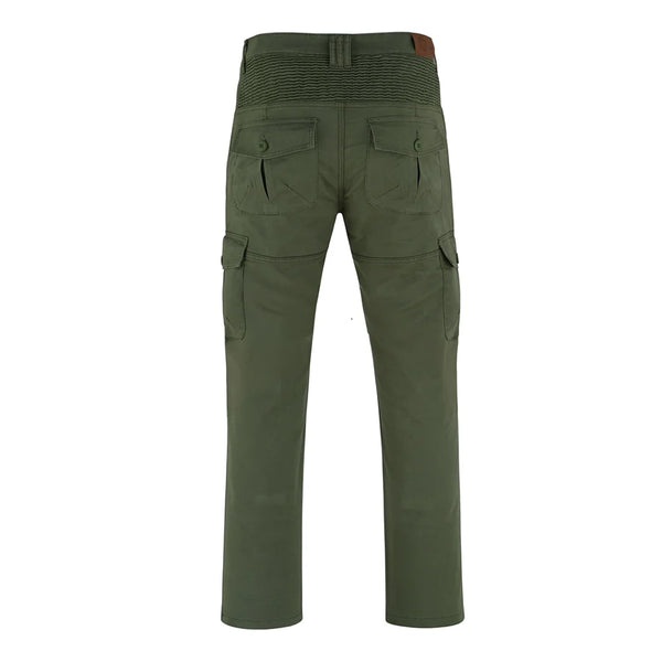 Tuff Gear olive green motorcycle cargo chino pants rear view