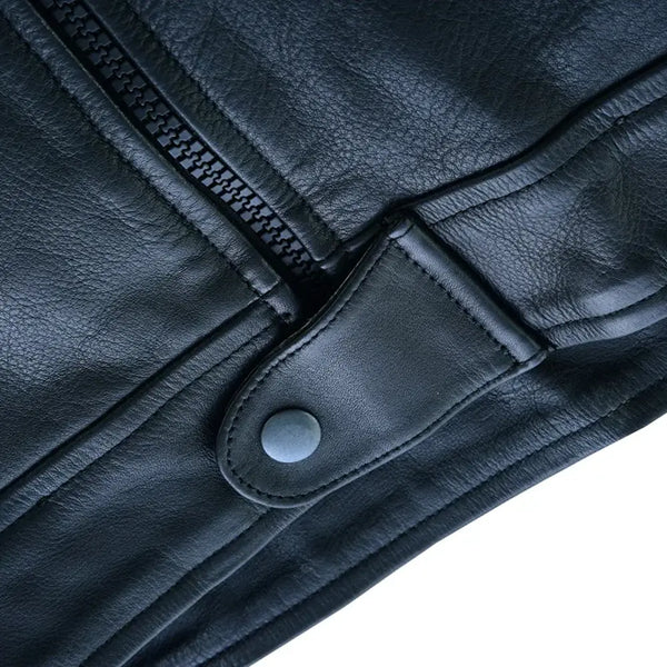 Tuff Gear Motorcycle Leather Classic Retro Jacket - Black