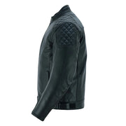 Tuff Gear black leather retro riding jacket side profile Video thumbnail