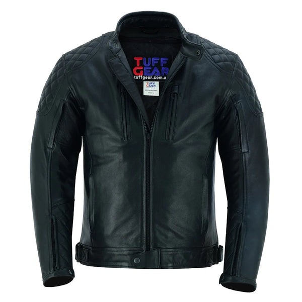 Tuff Gear Motorcycle Leather Classic Retro Jacket - Black