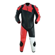 Tuff Gear Cowhide Leather One Piece Motorcycle Racing Suit Red and Black Front View Video thumbnail