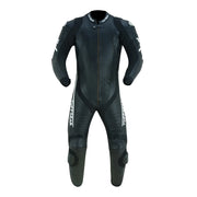 Tuff Gear Cowhide Leather One Piece Motorcycle Racing Suit Black and White Front View Video thumbnail