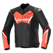 Alpinestars Faster V3 Airflow leather motorcycle jacket black red front view perforated summer riding jacket Video thumbnail