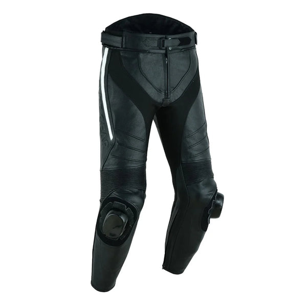 Tuff Gear leather racing motorcycle pants with armour front view
