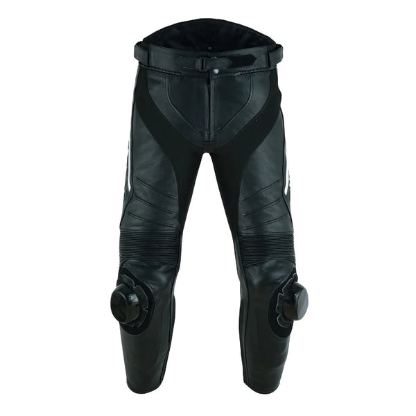 Tuff Gear leather racing motorcycle pants front view