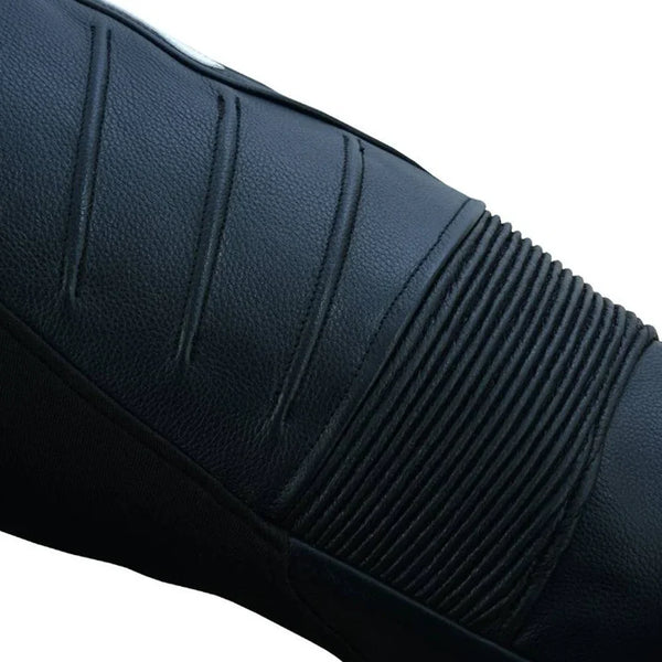 Leather flex panel detail on Tuff Gear motorcycle racing pants