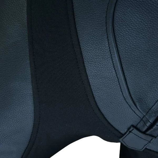 Ankle zip closure detail on Tuff Gear leather racing pants