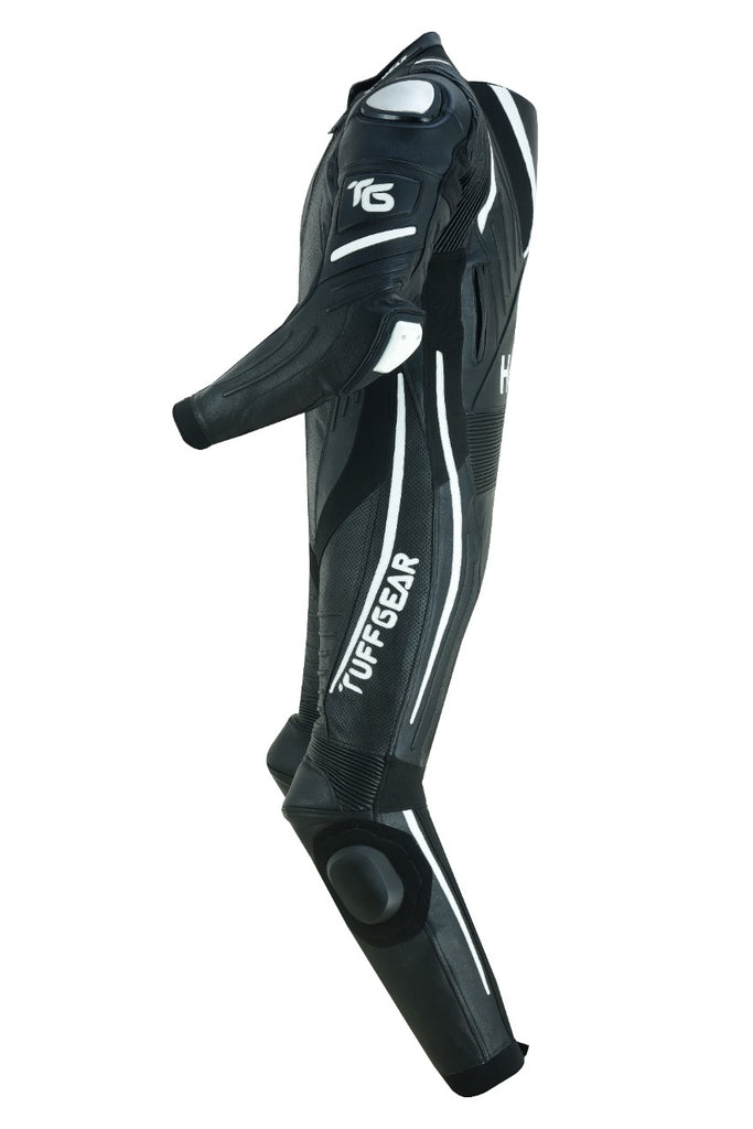 Tuff Suits Tuff Gear Motorcycle Cowhide Leather One Piece Racing Suit - Black n W