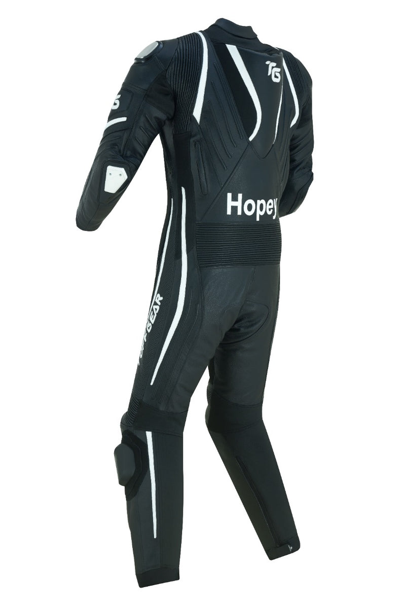 Tuff Suits Tuff Gear Motorcycle Cowhide Leather One Piece Racing Suit - Black n W