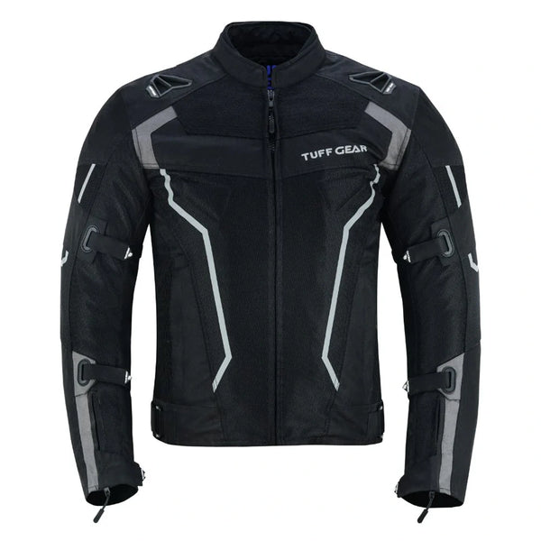 Tuff Gear black mesh riding jacket front angle view