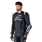 side view of Alpinestars Missile V3 Ignition leather jacket on rider aggressive riding posture Video thumbnail