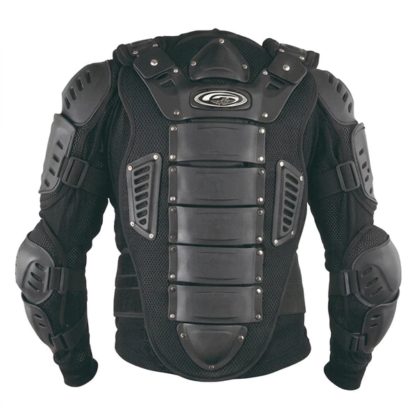 Tuff Gear motocross BMX armour jacket black rear view with chest and shoulder protection