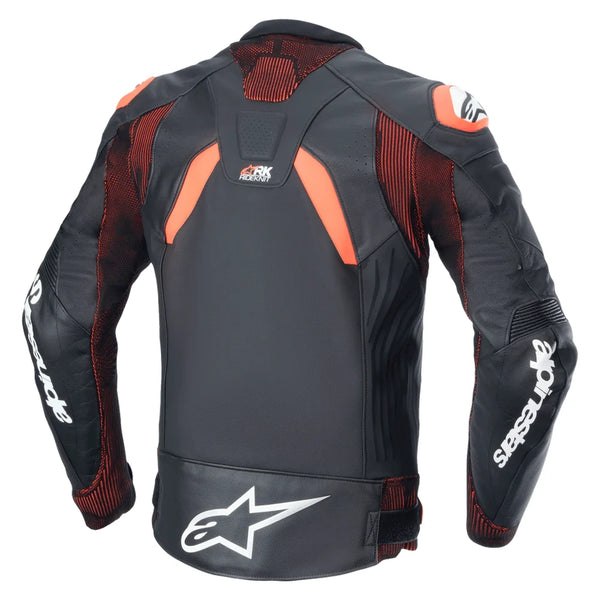Alpinestars GP Plus R V4 leather jacket black orange rear view race fit motorcycle jacket