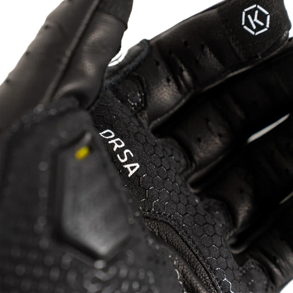 Knox Orsa Leather MK3 black leather motorcycle glove finger and palm detail