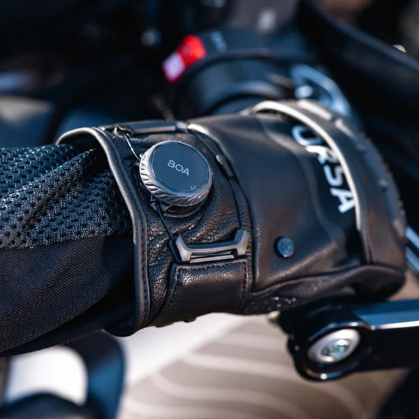 Knox Orsa Leather MK3 black leather motorcycle glove BOA wrist closure on motorcycle