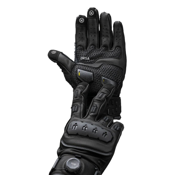 Knox Orsa Leather MK3 black leather motorcycle glove palm view
