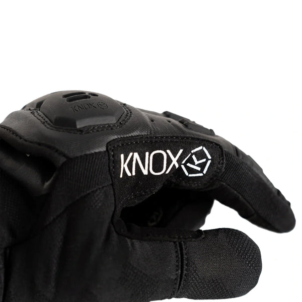 Knox Orsa OR4 Textile black motorcycle glove finger detail with Knox branding