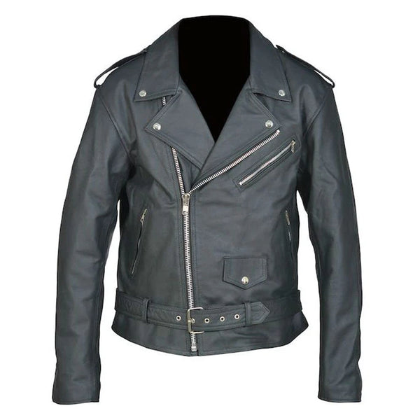 Perfecto fashion leather motorcycle jacket black front view biker jacket