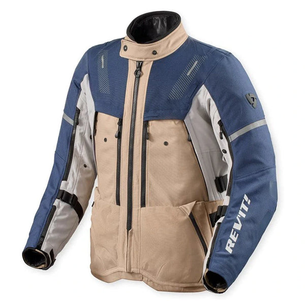 REVIT Sand 5 H2O motorcycle jacket sand blue front view waterproof adventure touring jacket