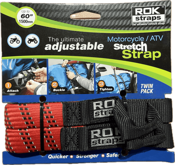 ROK Straps Motorcycle Adjustable Strap – Red/Black Reflective (Pair)