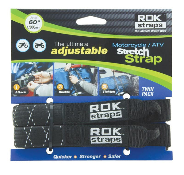 ROK Straps Motorcycle Adjustable Strap – Black Reflective (Pair)