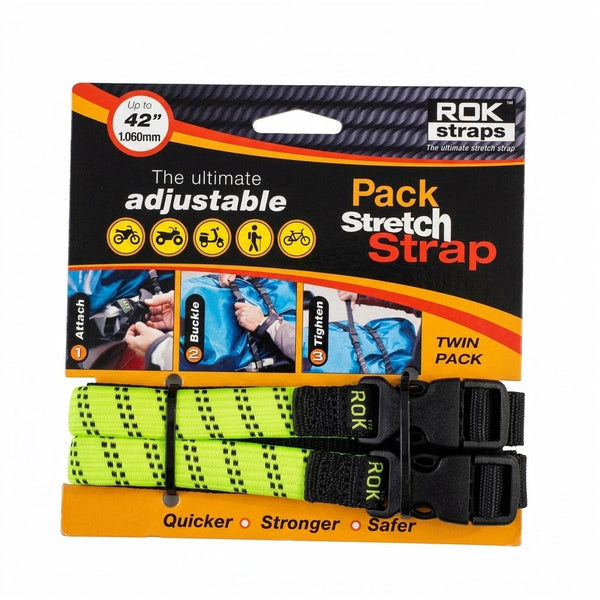 ROK Straps Pack Adjustable Strap – Hi-Vis Green/Black (Pair)