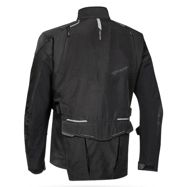 IXON Balder textile jacket rear view black all season motorcycle riding jacket
